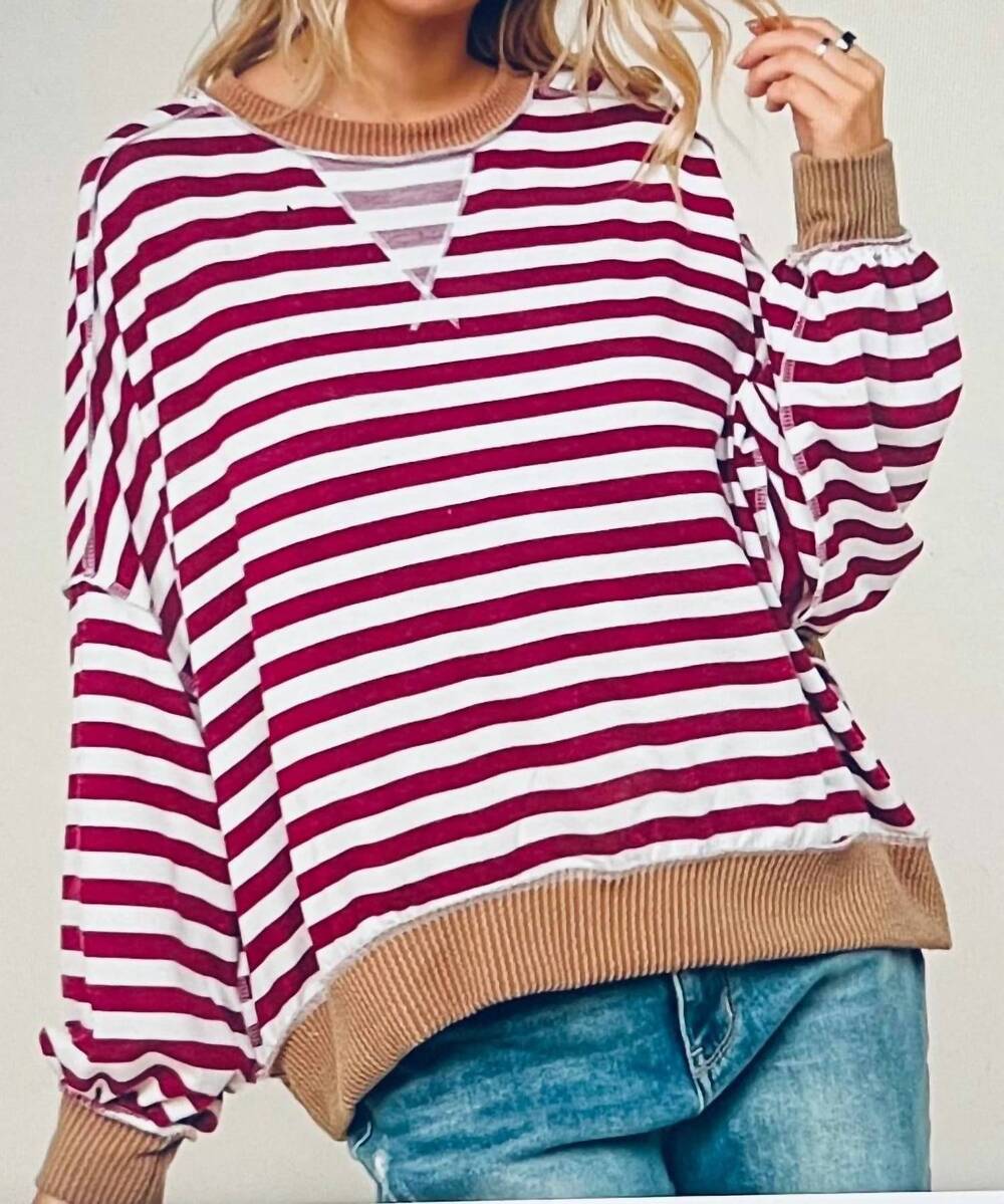 NEW HAPTICS oversized long sleeve crew sweater in red/ sand
